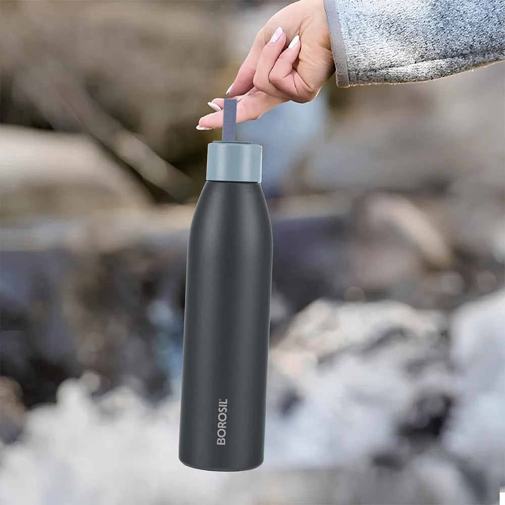 Borosil Duomate Vacuum Insulated Stainless Steel Bottle Black 750ml