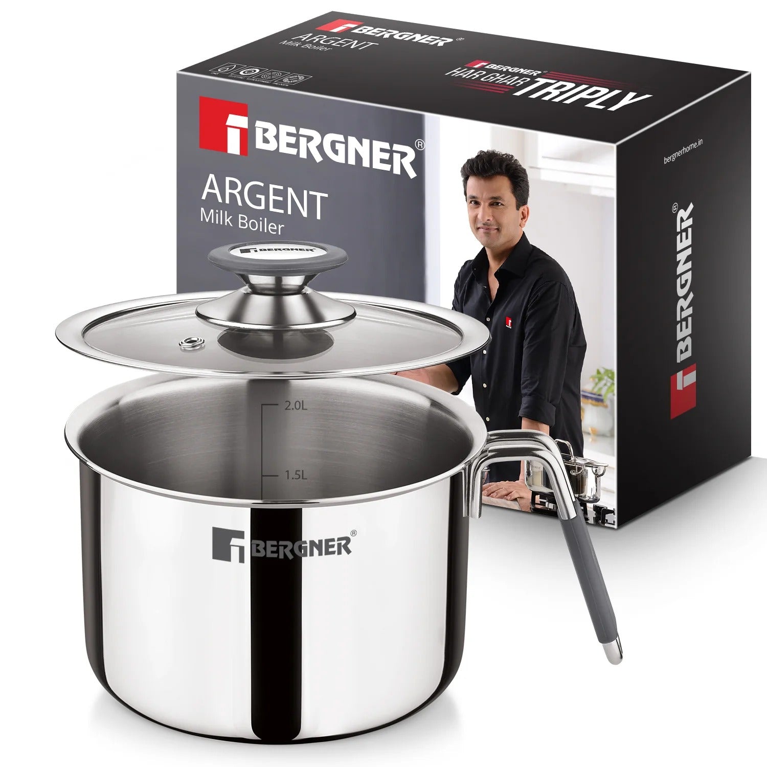 Bergner Argent Tri-Ply Stainless Steel 17cm 2.5L Milk Boiler Induction Bottom (BGD-9812)