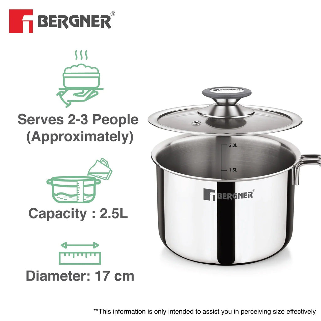 Bergner Argent Tri-Ply Stainless Steel 17cm 2.5L Milk Boiler Induction Bottom (BGD-9812)