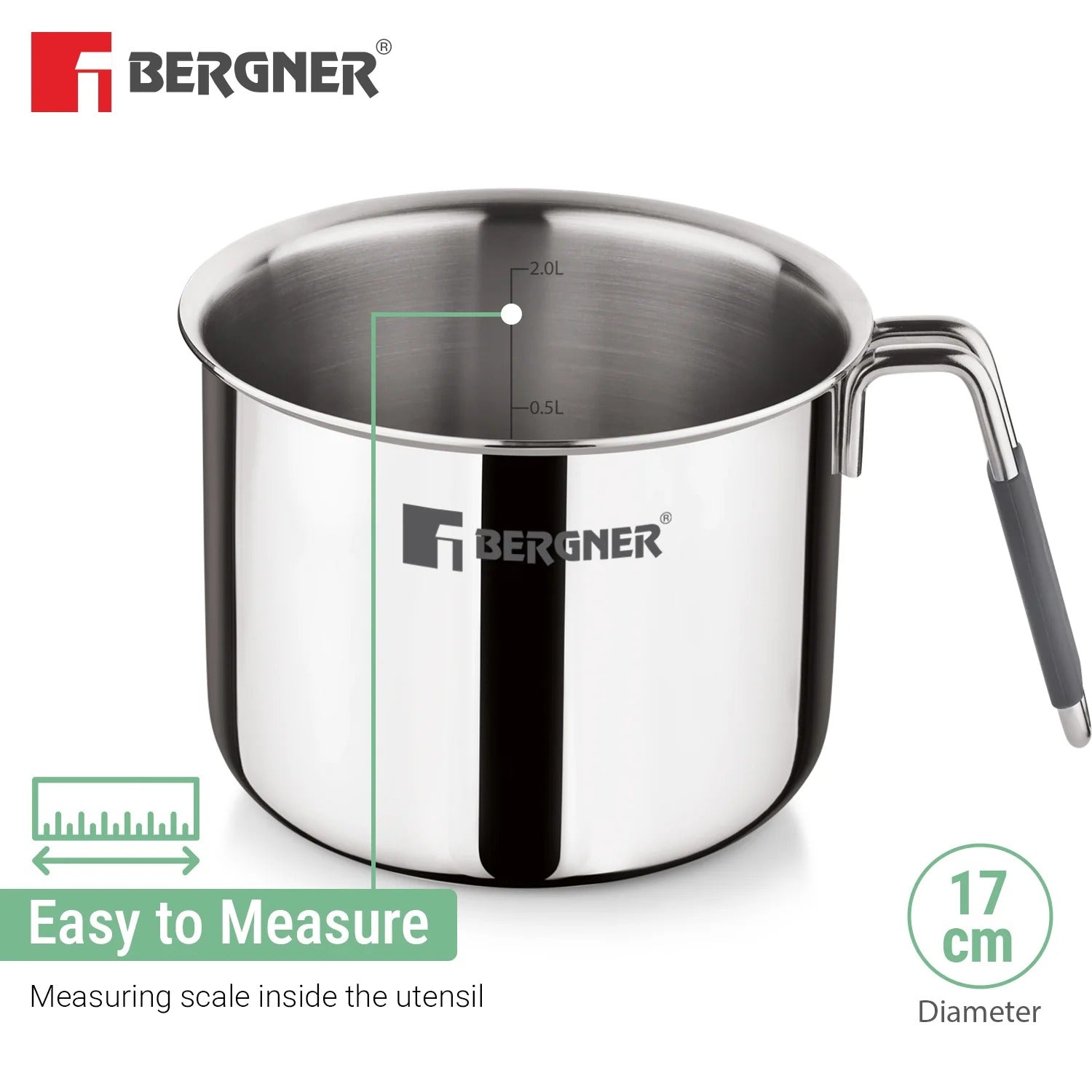 Bergner Argent Tri-Ply Stainless Steel 17cm 2.5L Milk Boiler Induction Bottom (BGD-9812)