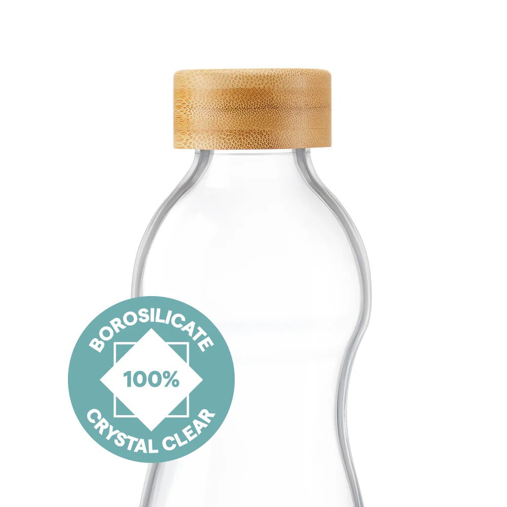 Borosil Curve Glass Bottle with Bamboo Lid 750ml