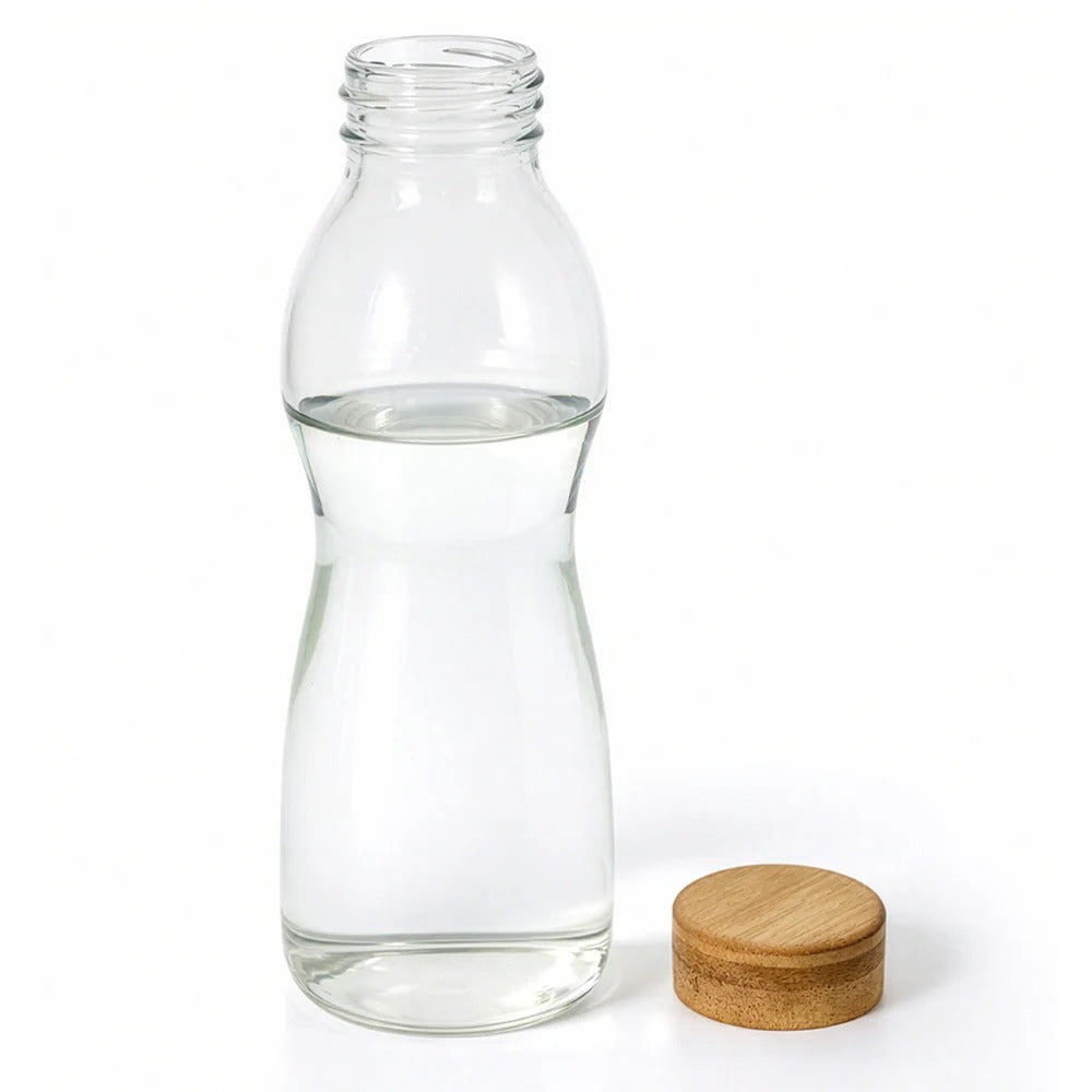 Borosil Curve Glass Bottle with Bamboo Lid 750ml