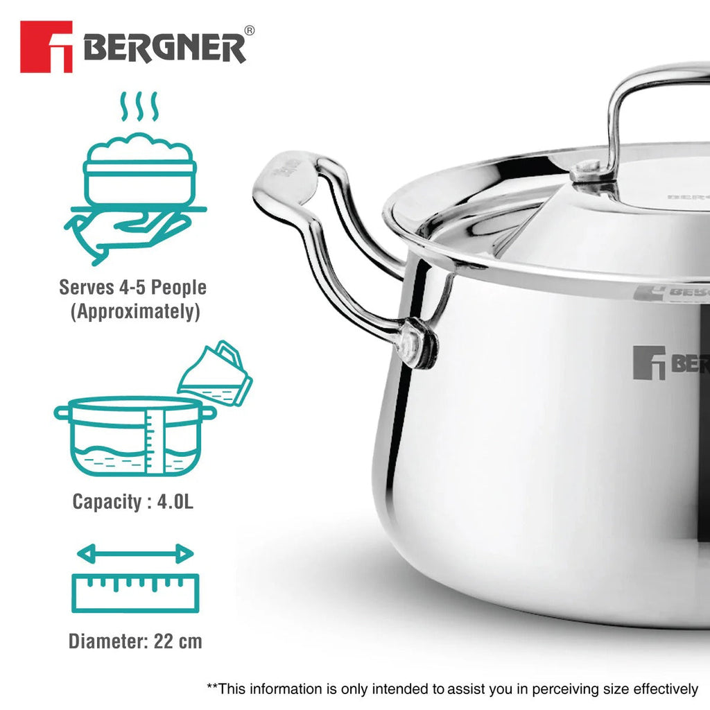 Bergner Argent Samsara Tri-Ply 22cm 4.5L Handi Induction Bottom (BGIN-6576)