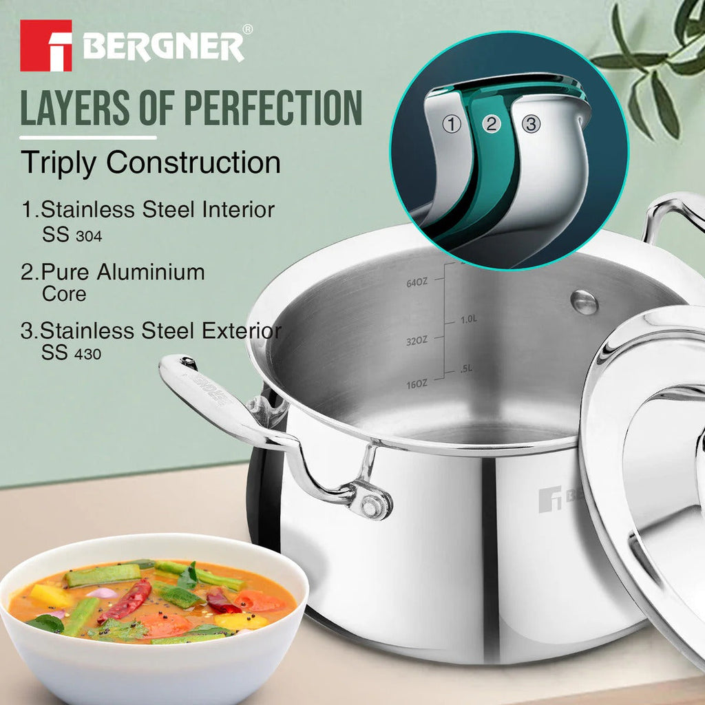 Bergner Argent Samsara Tri-Ply 22cm 4.5L Handi Induction Bottom (BGIN-6576)