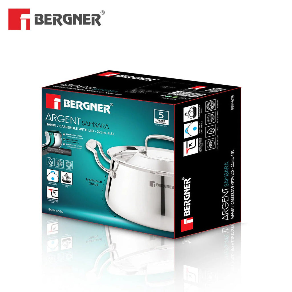 Bergner Argent Samsara Tri-Ply 22cm 4.5L Handi Induction Bottom (BGIN-6576)