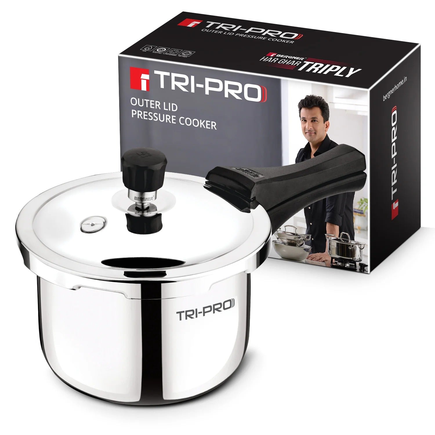 Bergner Tripro Tri-Ply Stainless Steel 3L Outer Lid Pressure Cooker (BGIN-6620)