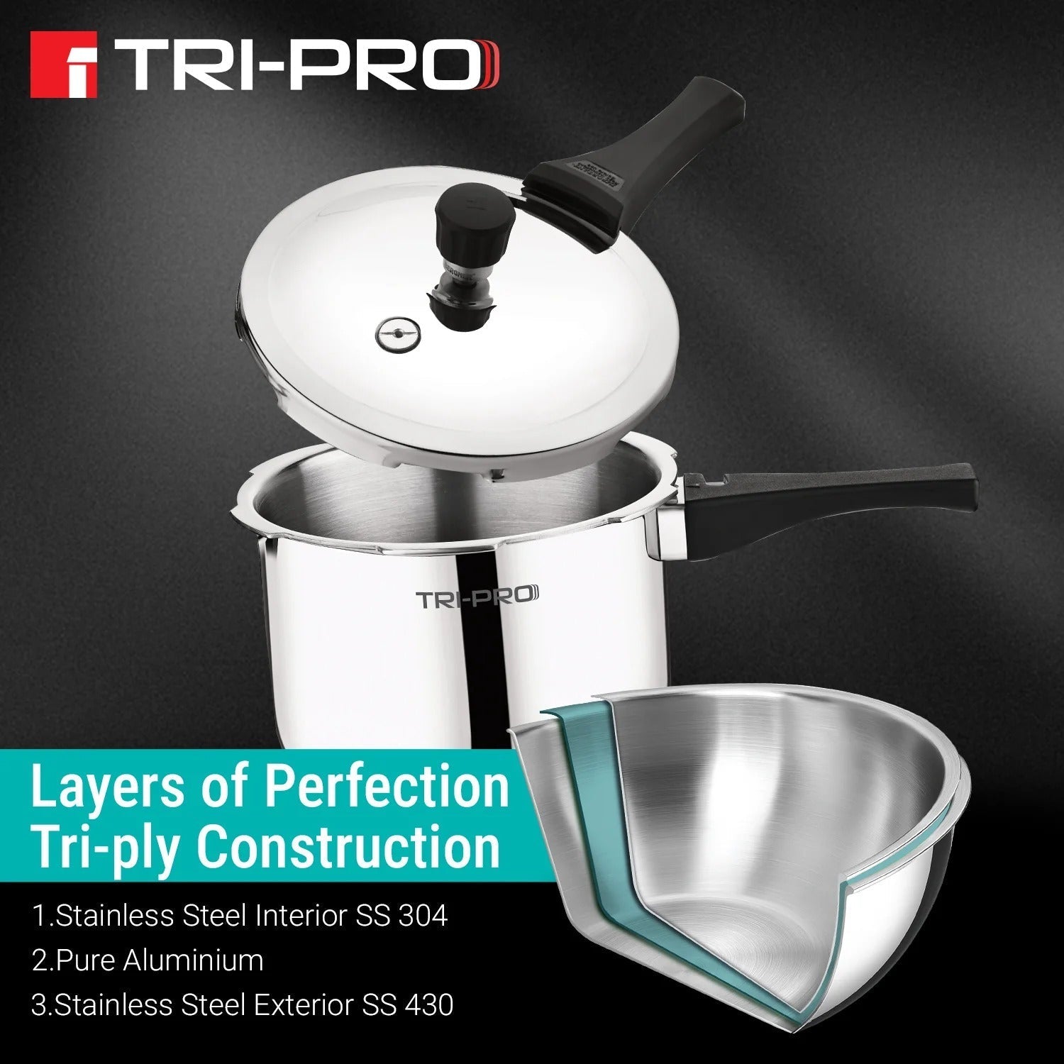 Bergner Tripro Tri-Ply Stainless Steel 3L Outer Lid Pressure Cooker (BGIN-6620)