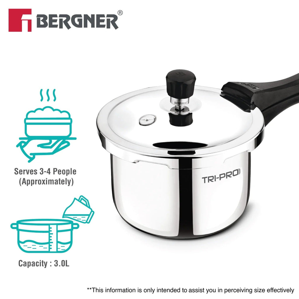 Bergner Tripro Tri-Ply Stainless Steel 3L Outer Lid Pressure Cooker (BGIN-6620)