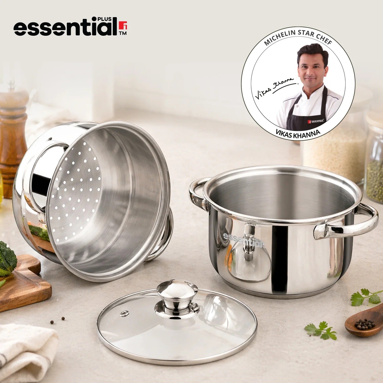 Bergner Essential Plus Stainless Steel 2 Tier Steamer (BGIN-6691)