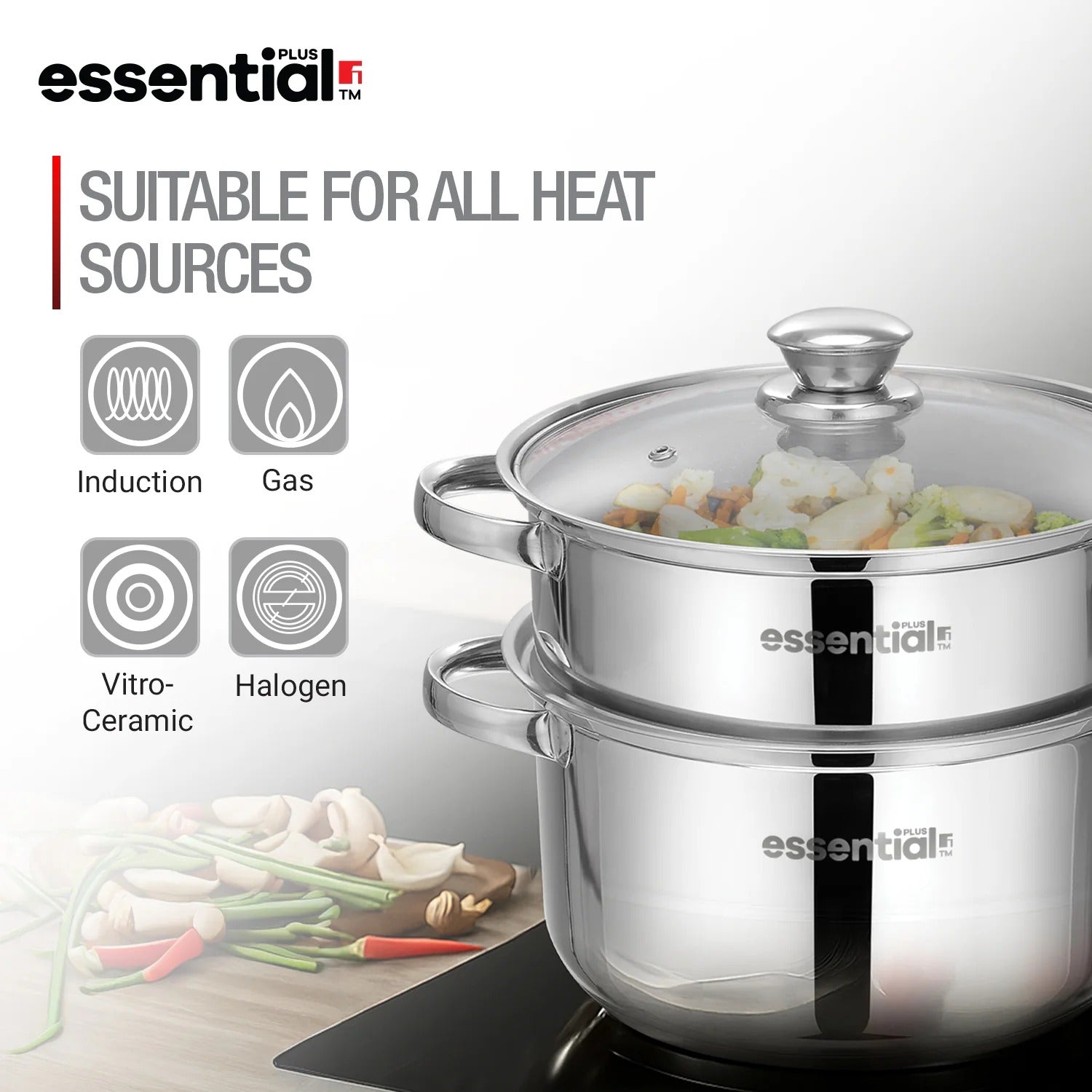 Bergner Essential Plus Stainless Steel 2 Tier Steamer (BGIN-6691)