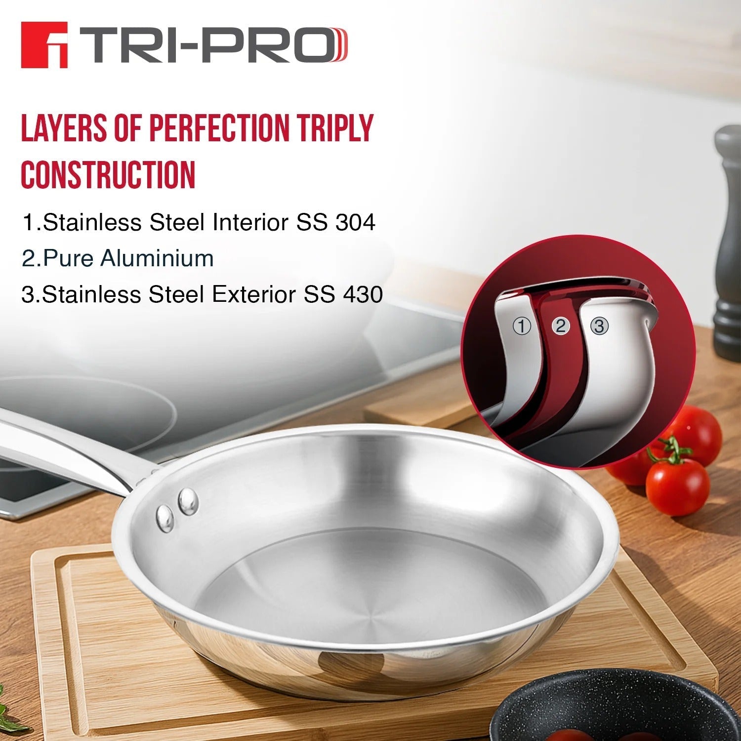 Bergner Tripro 18cm Tri-Ply Fry Pan (BGIN-6730)