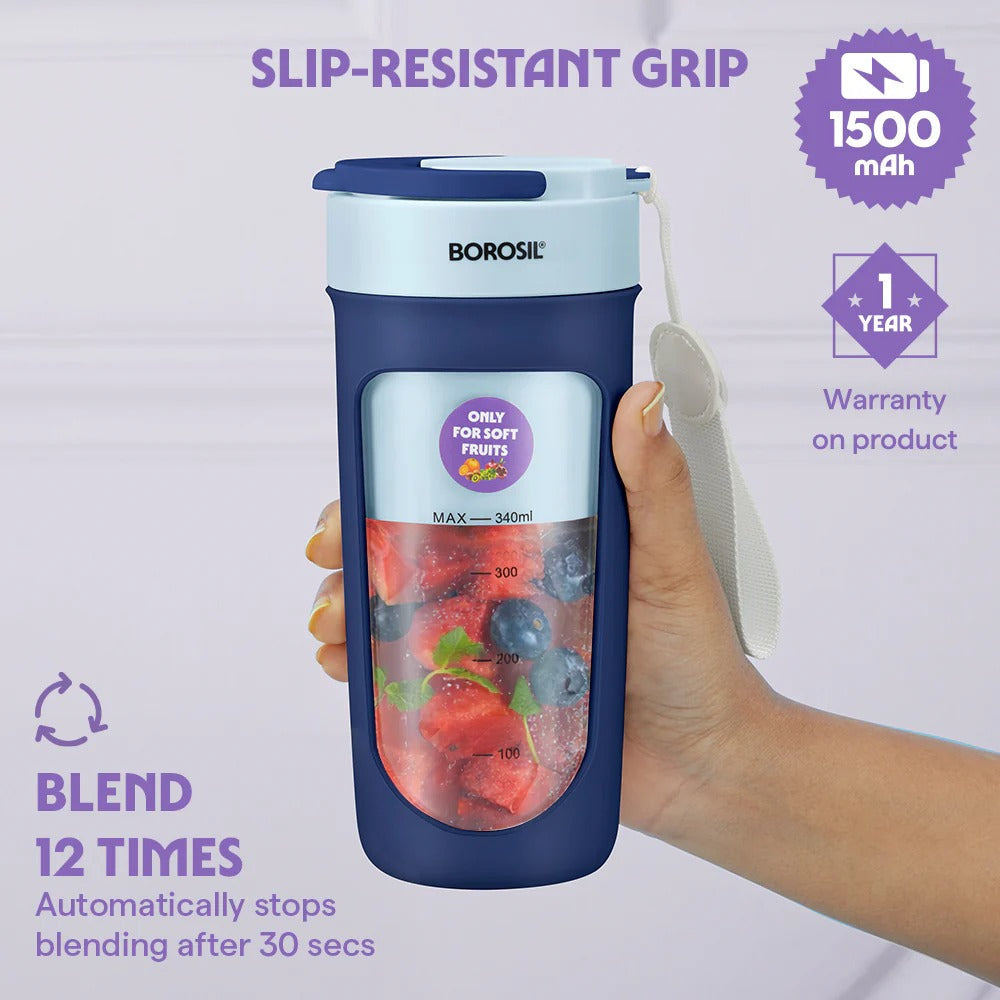 Borosil NutriSip Portable Blender Blue 40W