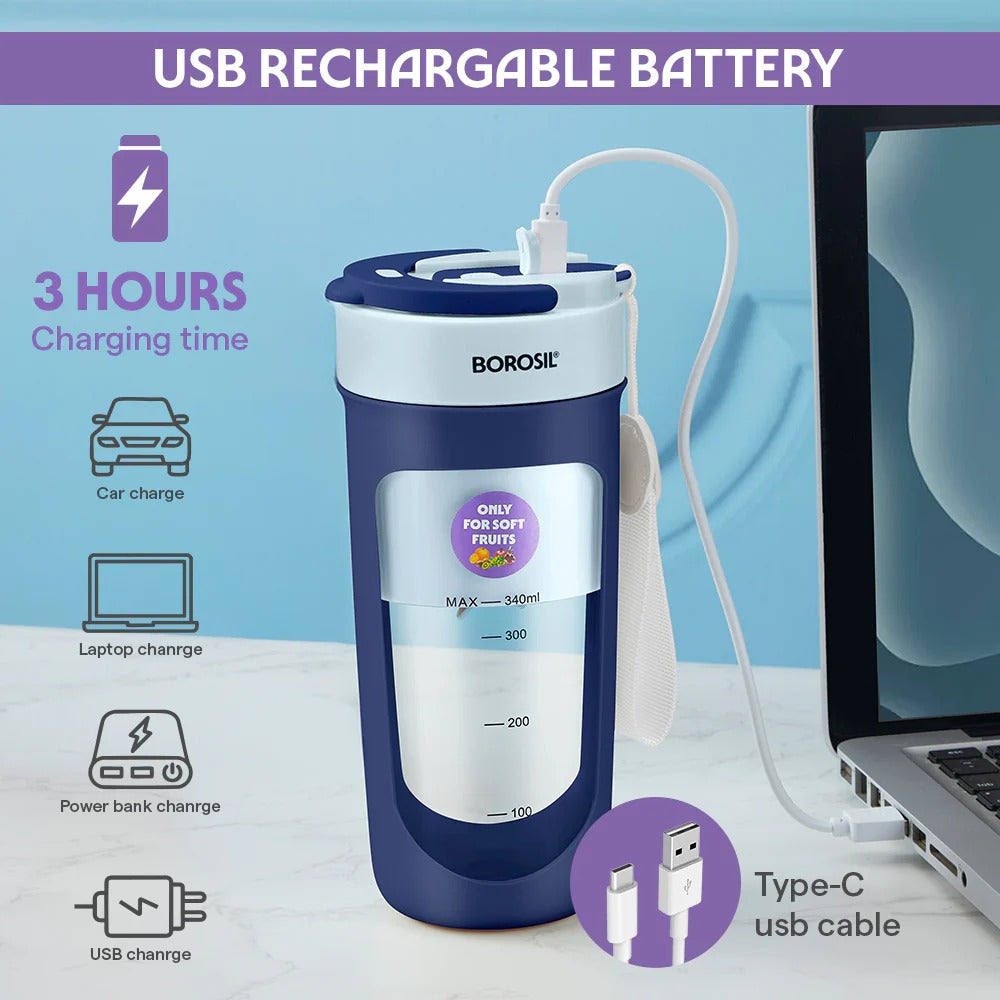 Borosil NutriSip Portable Blender Blue 40W
