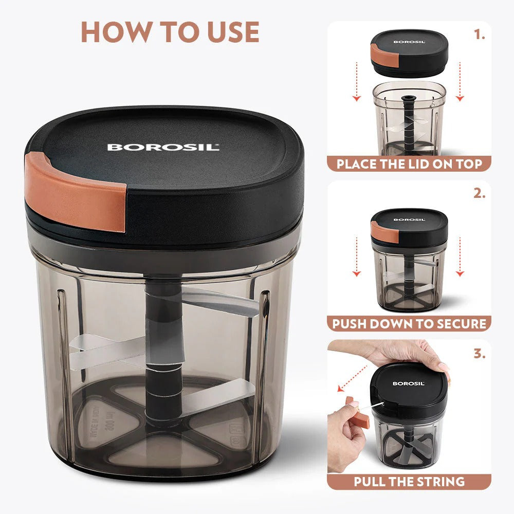 Borosil EazyPull Chopper 900ml 6 Blades
