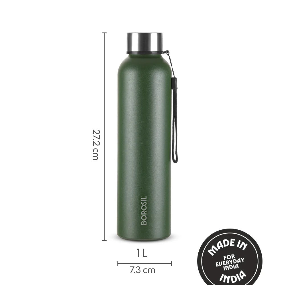 Borosil Laguna Green Stainless Steel Bottle 1L