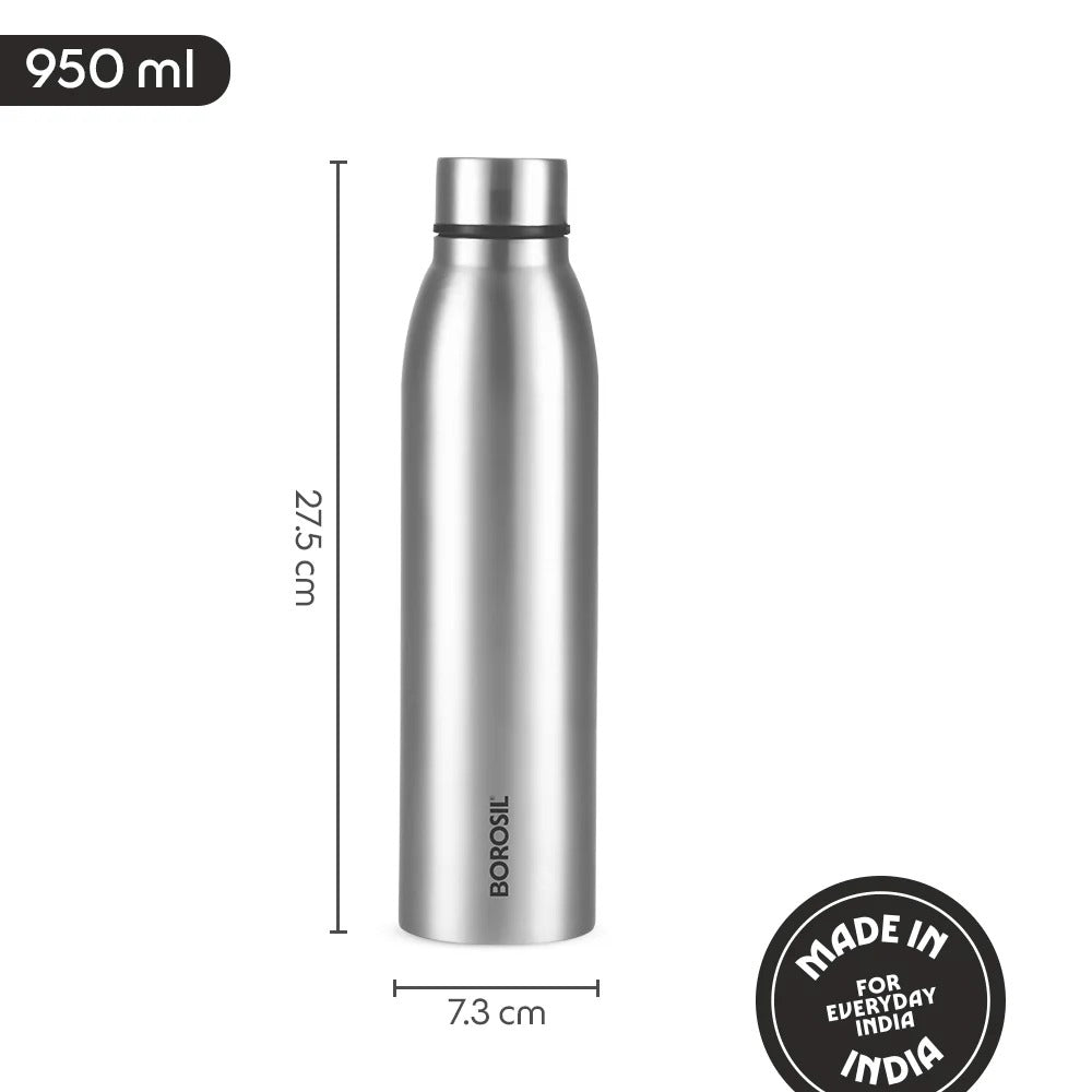 Borosil Glacier Stainless Steel Single Wall Bottle 950ml