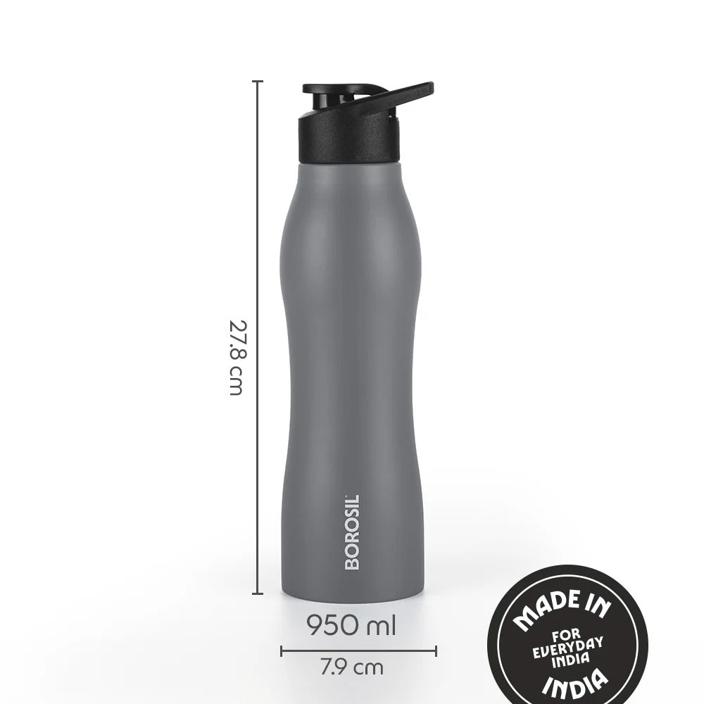 Borosil GripGo Grey Water Bottle 950ml