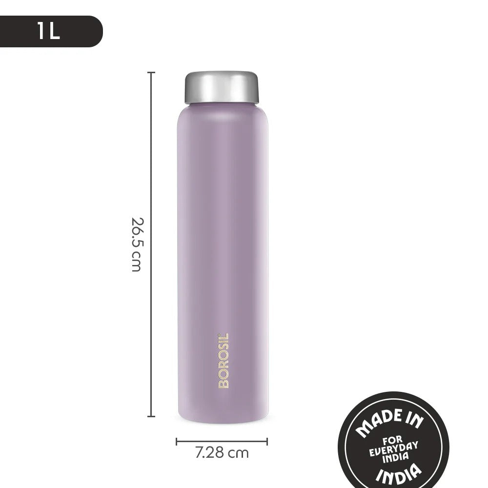 Borosil Apex Single Wall Water Bottle Set of 3 (1L Each) - Teal, Blue & Lavender
