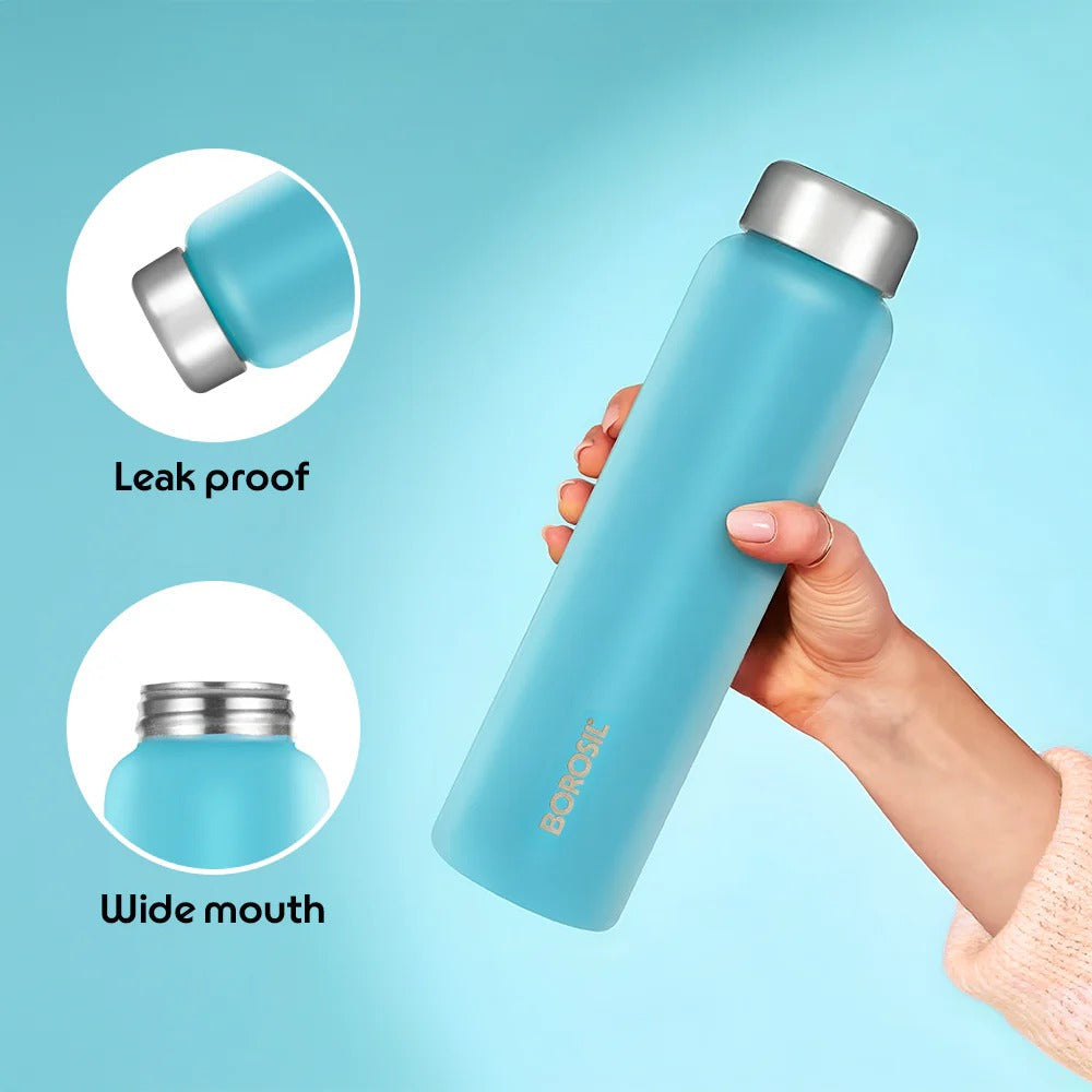 Borosil Apex Single Wall Water Bottle Set of 3 (1L Each) - Teal, Blue & Lavender