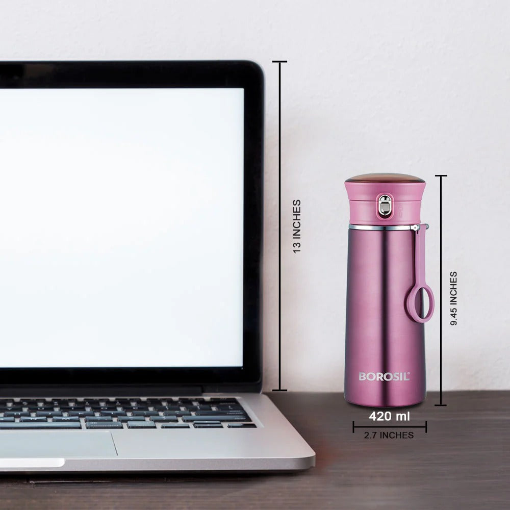 Borosil Hydra Thermoflask Water Bottle Ease Purple 420ml