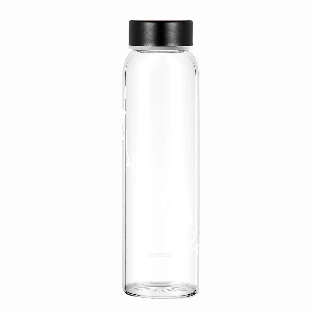 Borosil Crysto Glass Bottle SS Lid Krip White