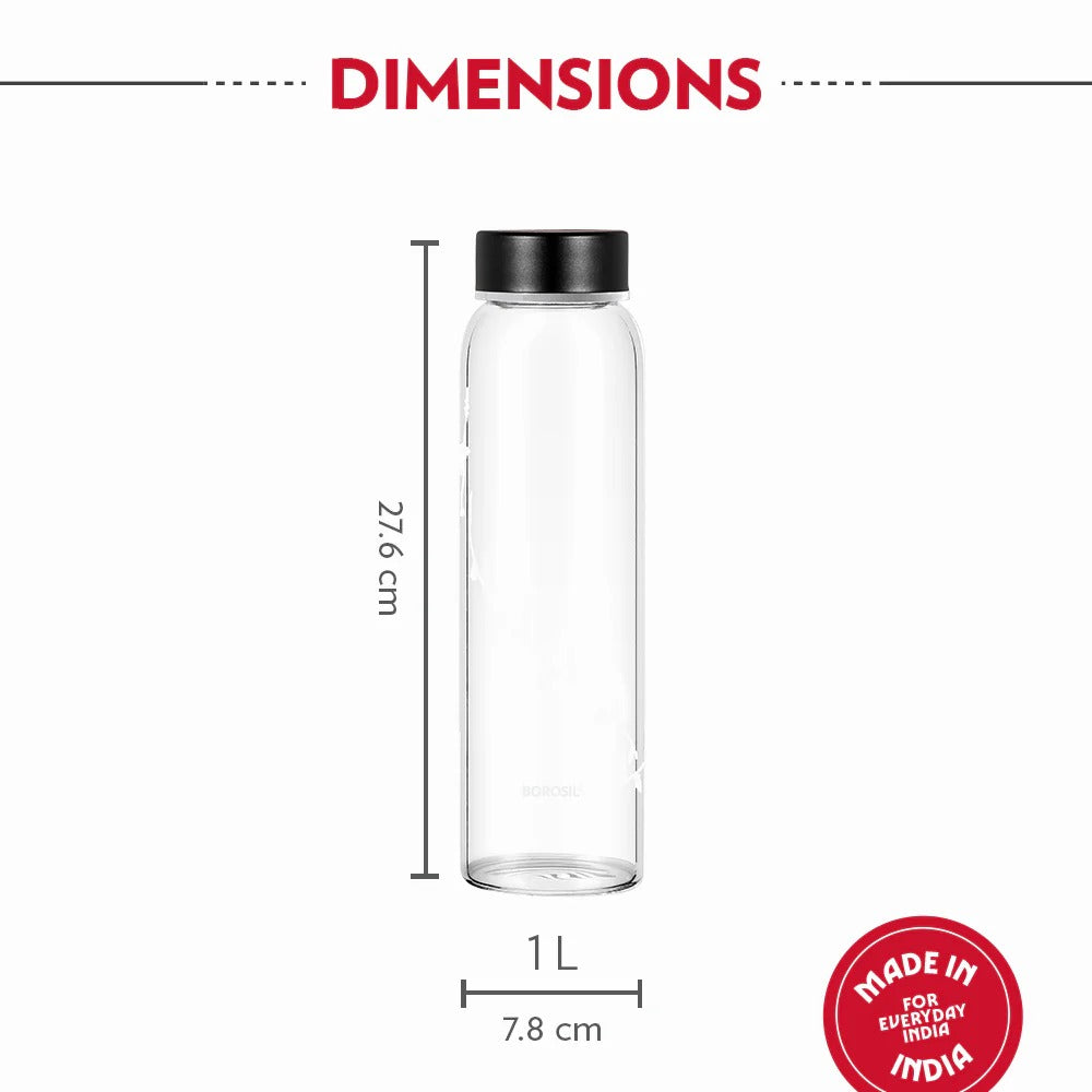 Borosil Crysto Glass Bottle SS Lid Krip White