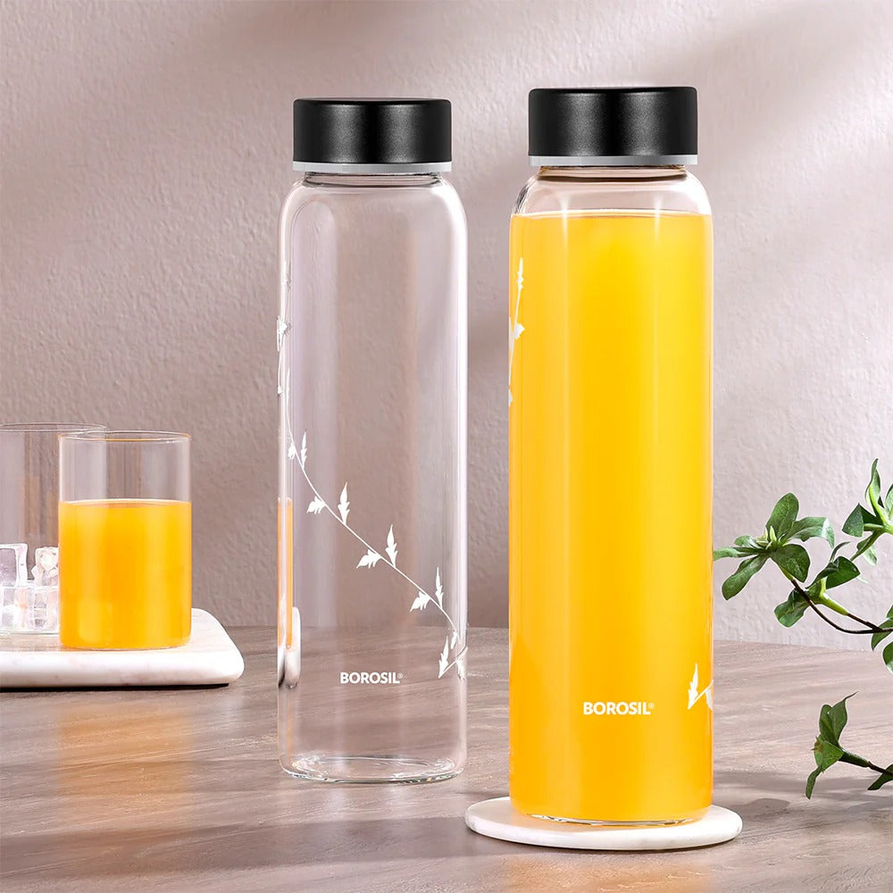 Borosil Crysto Glass Bottle SS Lid Krip White