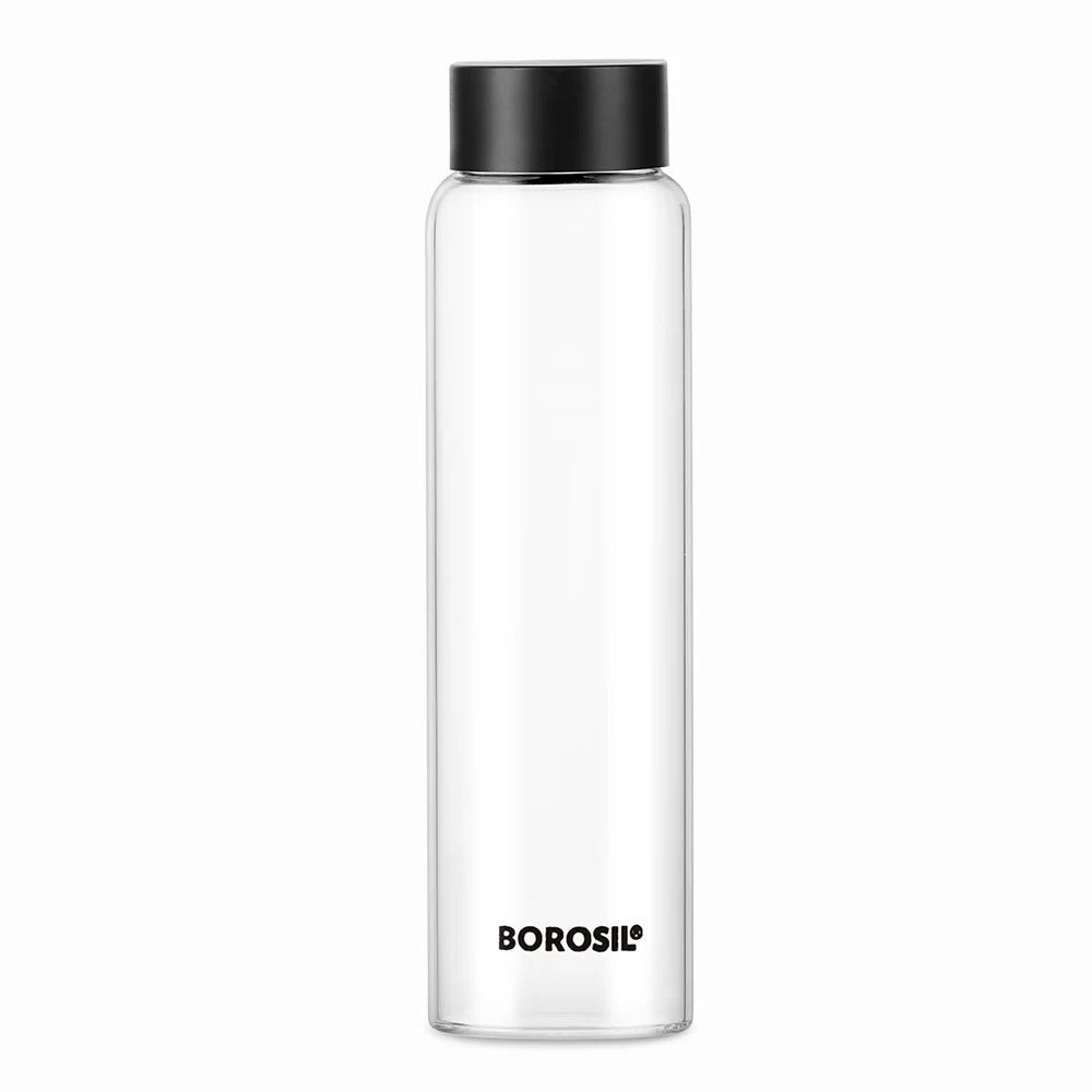 Borosil Crysto Glass Bottle with Black Lid