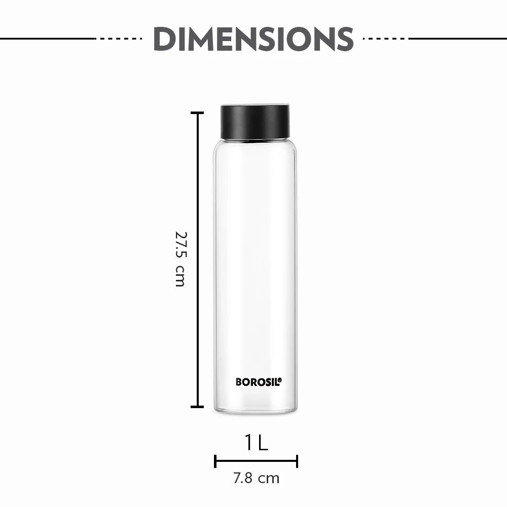 Borosil Crysto Glass Bottle with Black Lid