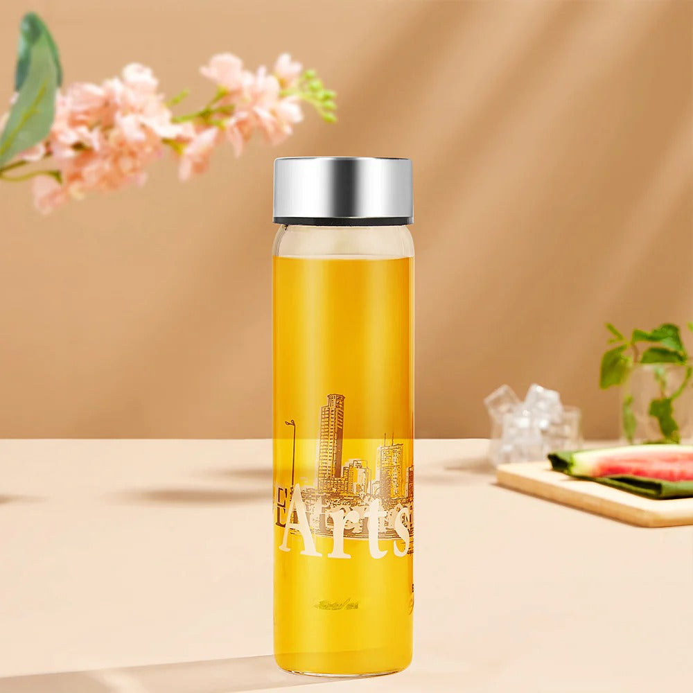 Borosil Neo Wide Mouth Roma Glass Bottle with Silver Lid 550ml