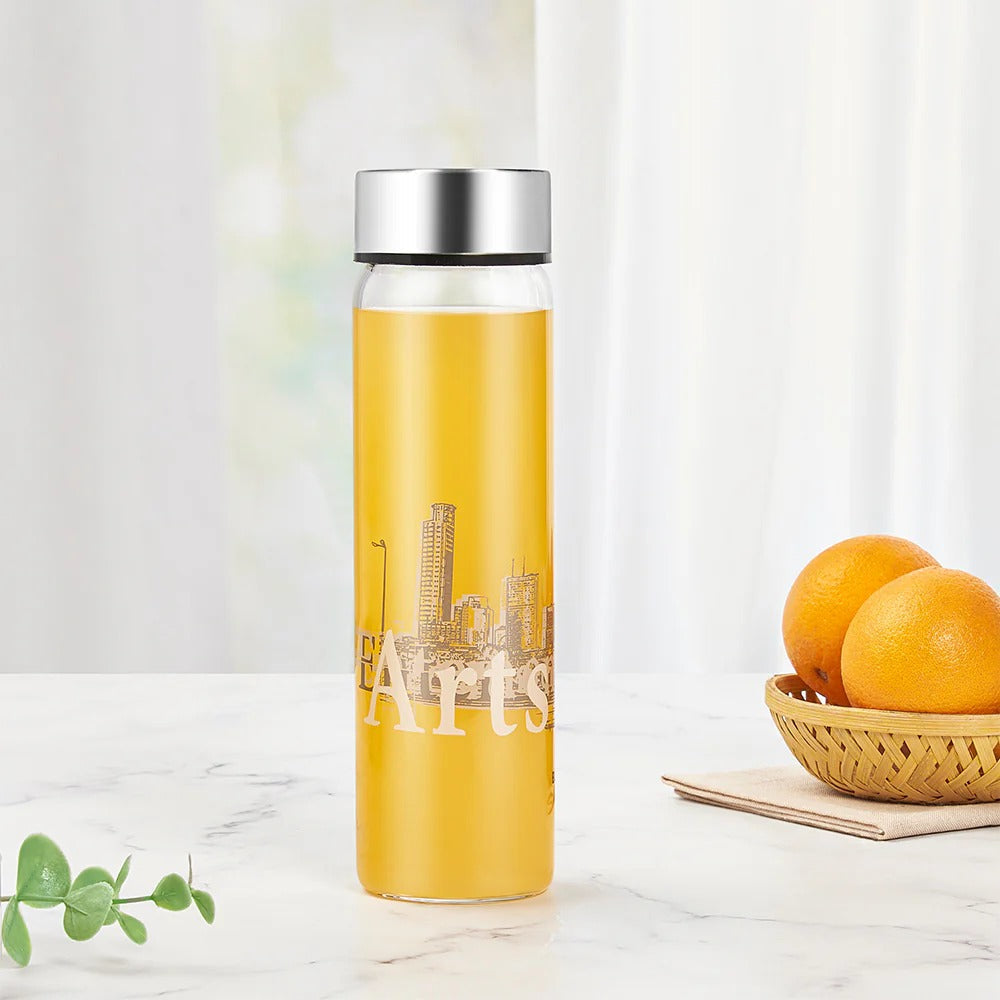 Borosil Neo Wide Mouth Roma Glass Bottle with Silver Lid 550ml