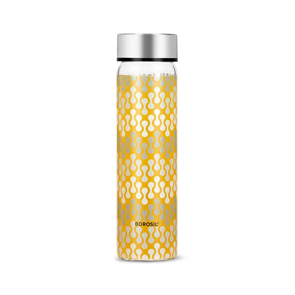 Borosil Neo Narrow Mouth Vista Glass Bottle with Silver Lid 550ml