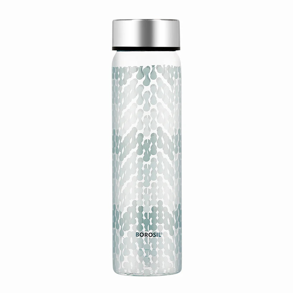 Borosil Neo Narrow Mouth Vista Glass Bottle with Silver Lid 550ml