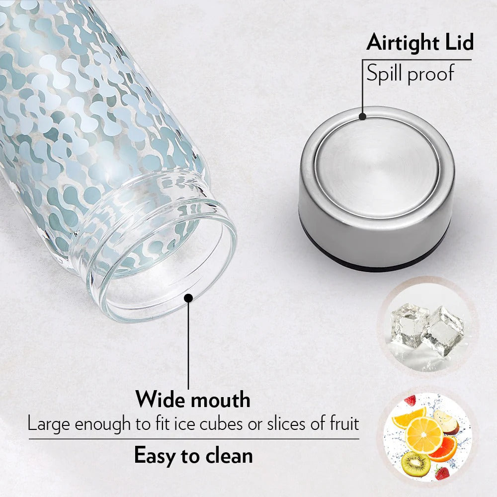 Borosil Neo Narrow Mouth Vista Glass Bottle with Silver Lid 550ml