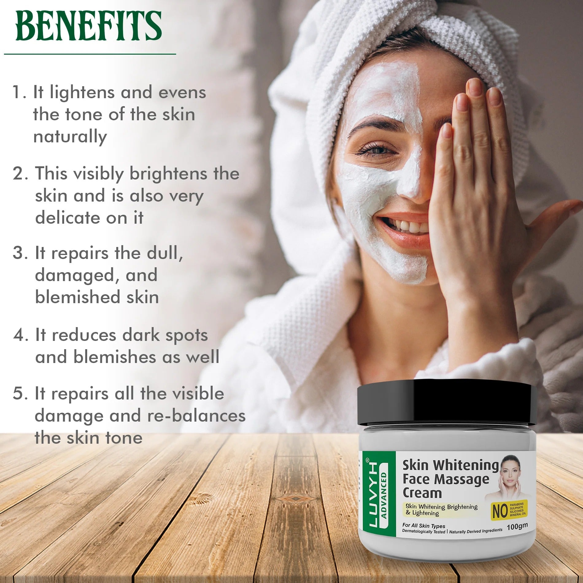 LuvYH Skin Whitening Face Massage Cream - 100g