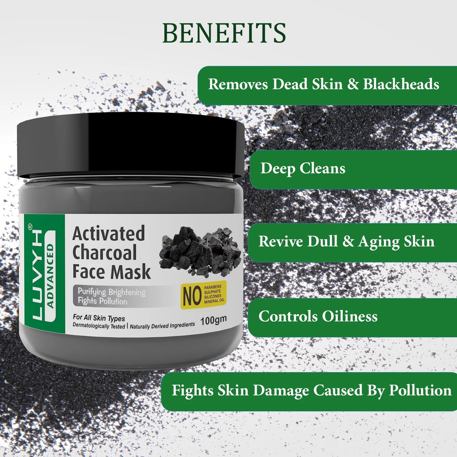 LuvYH Activated Charcoal Face Mask - 100g
