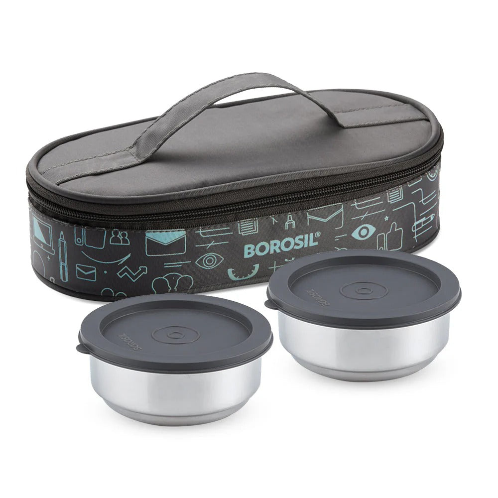 Borosil CarryFresh Steel Lunch Box Office Tiffin Set of 2 (180ml×2)