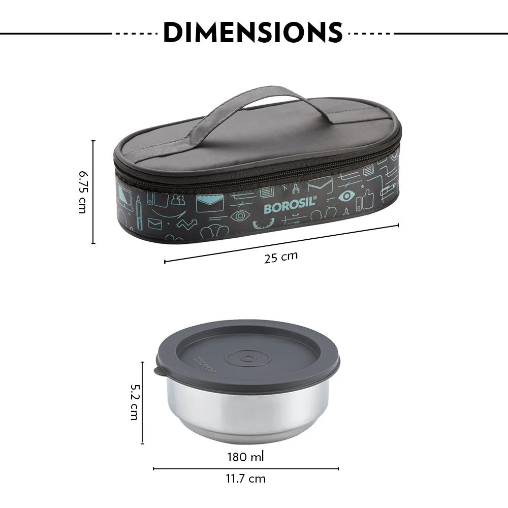 Borosil CarryFresh Steel Lunch Box Office Tiffin Set of 2 (180ml×2)