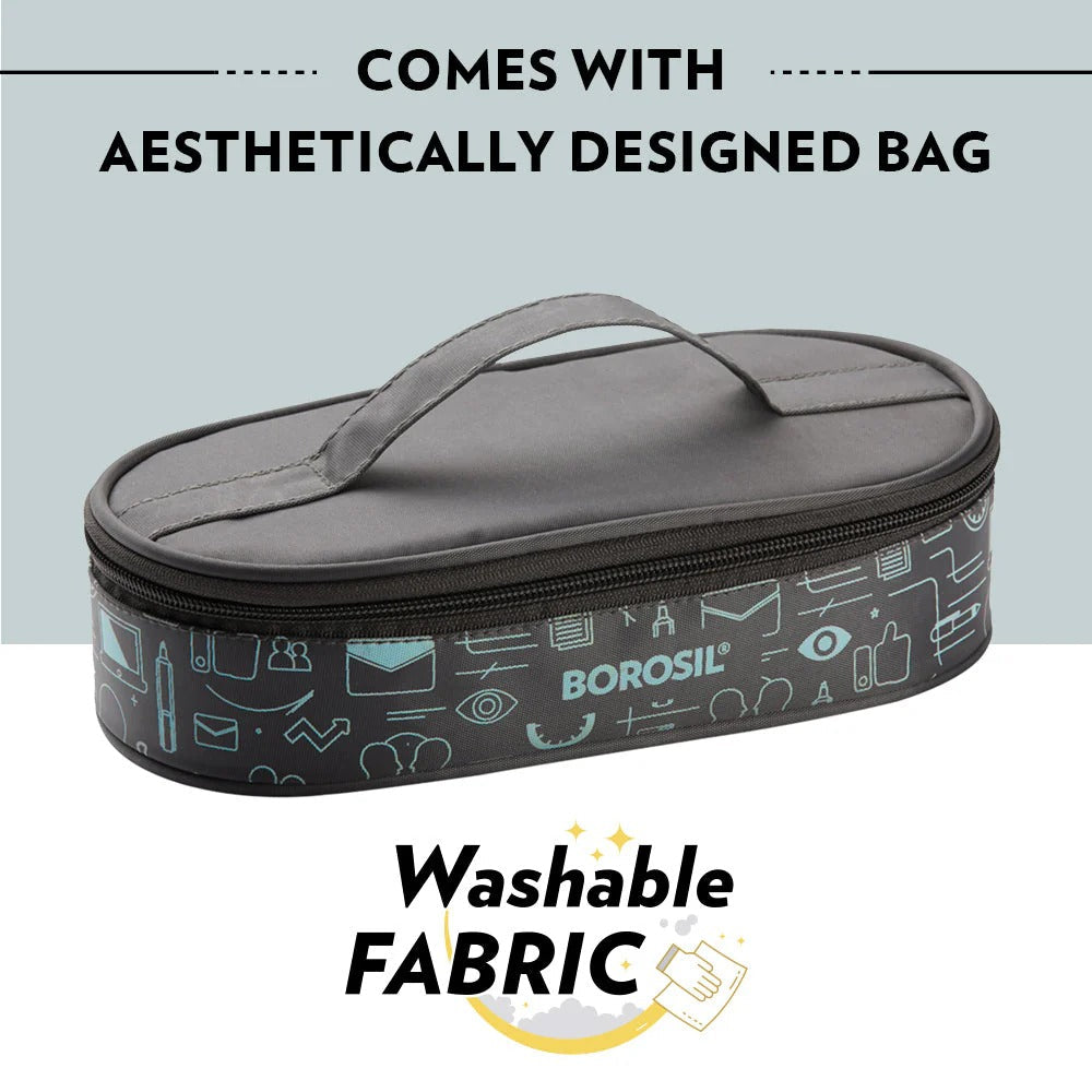 Borosil CarryFresh Steel Lunch Box Office Tiffin Set of 2 (180ml×2)