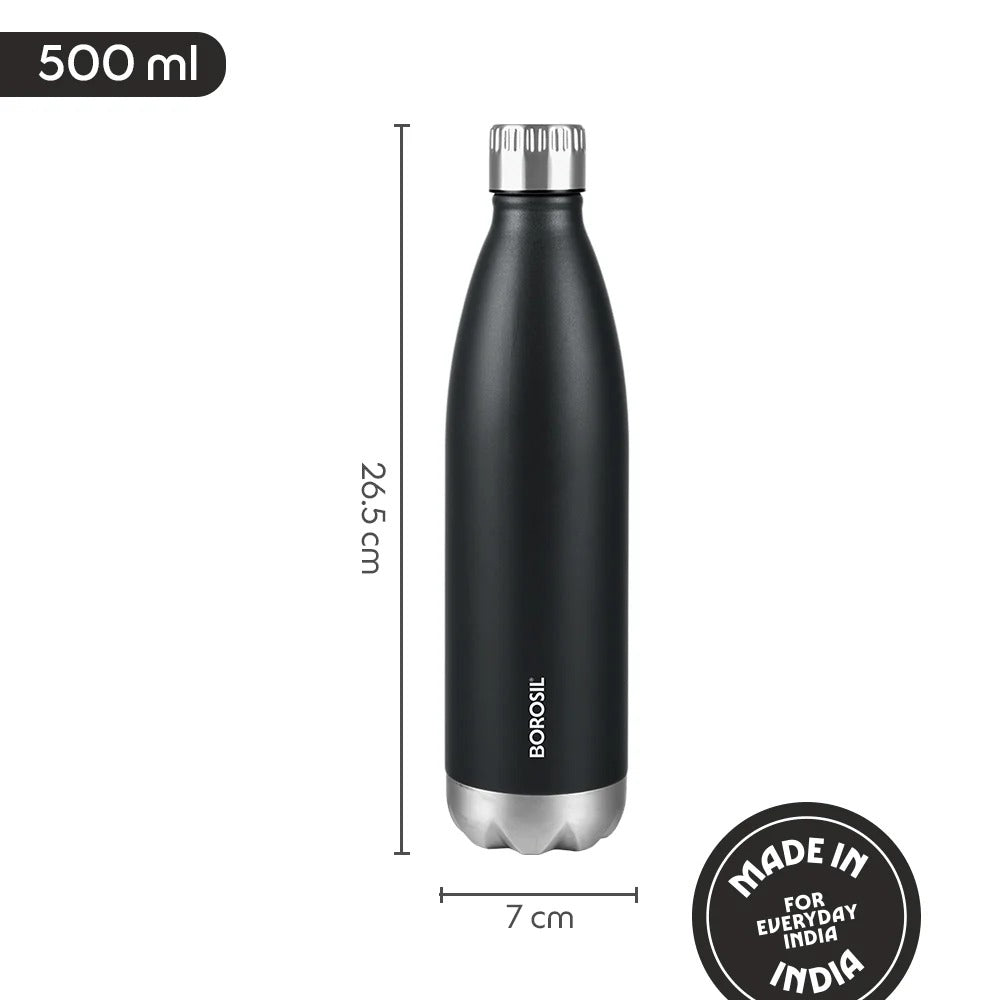 Borosil Bolt Insulated Bottle 500ml Matte Black