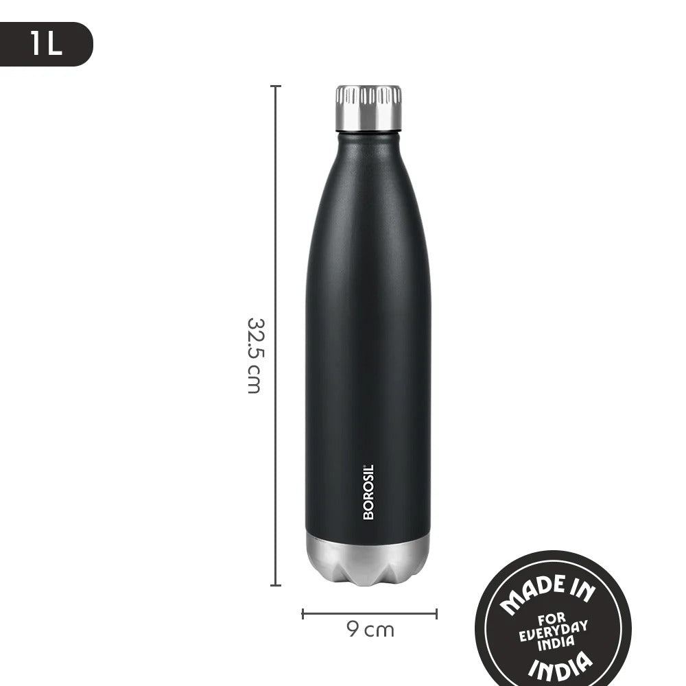 Borosil Bolt Insulated Bottle 1L Matte Black