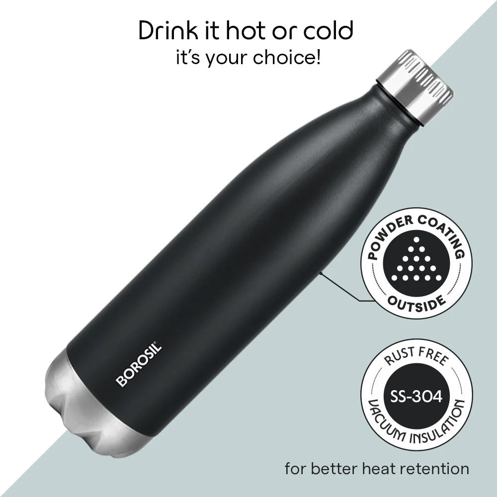 Borosil Bolt Insulated Bottle 500ml Matte Black