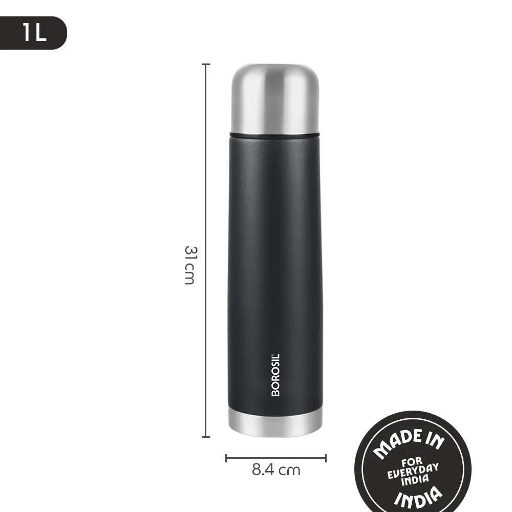 Borosil Thermo Double Wall Insulated Bottle 1L Matte Black
