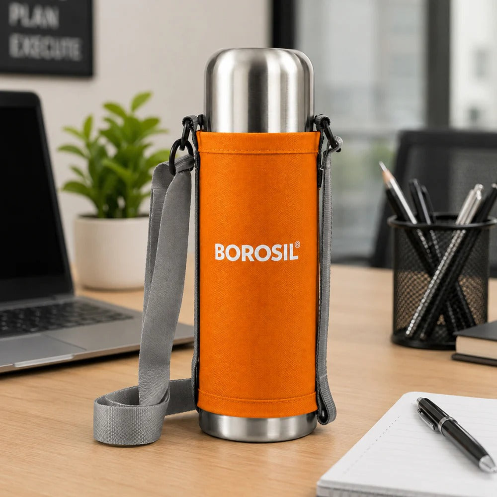 Borosil Thermo Flask Double Wall Bottle Orange 350ml