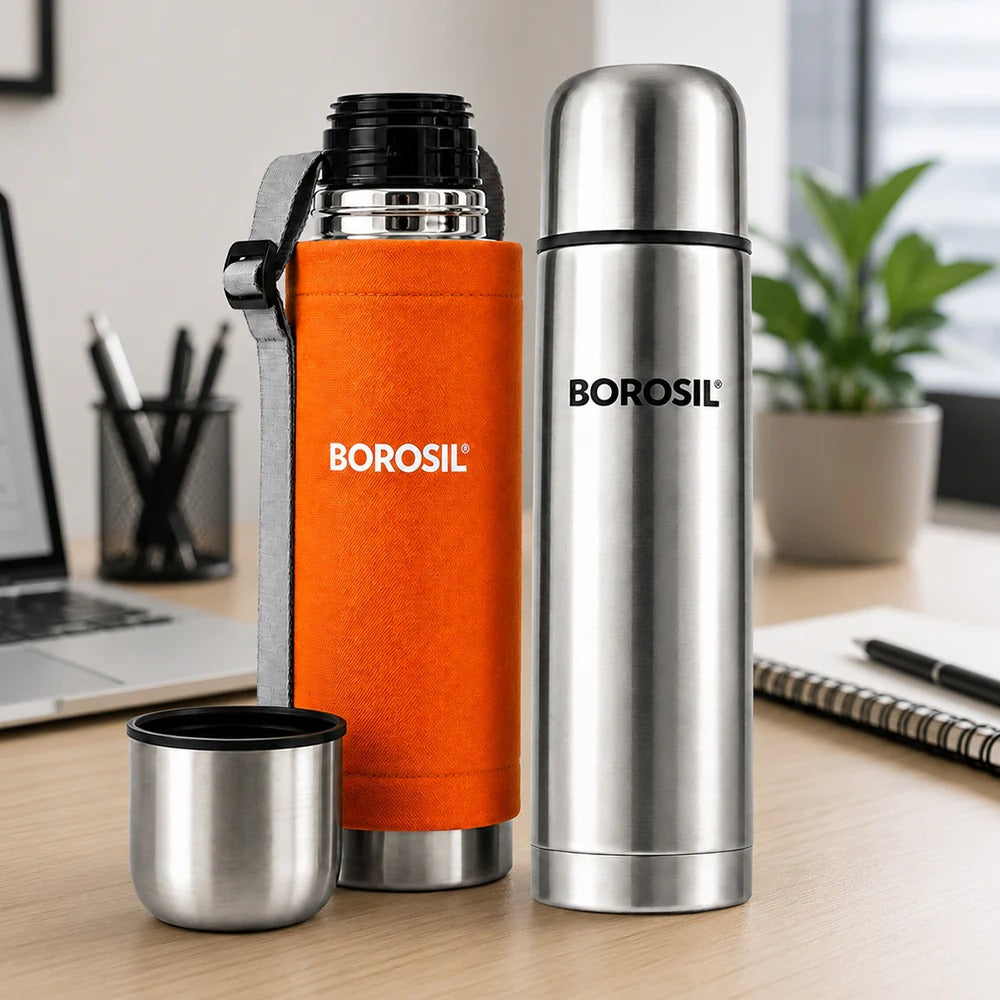 Borosil Thermo Flask Double Wall Bottle Orange 350ml