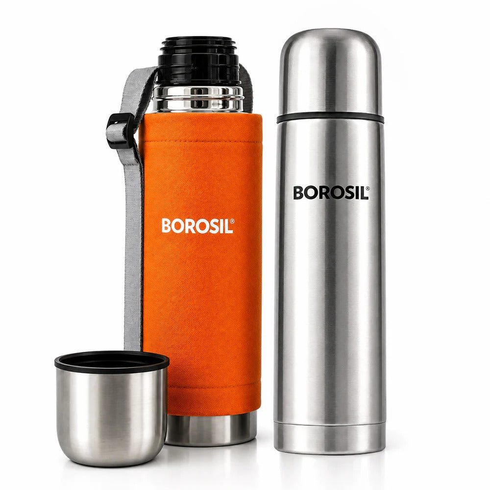 Borosil Thermo Flask Double Wall Bottle Orange 350ml