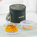 Borosil FoodLuck Olive Glass Lunchbox Round Set of 2 Tall