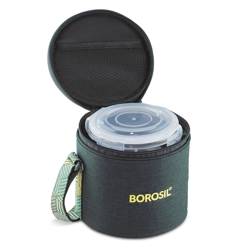 Borosil FoodLuck Olive Glass Lunchbox Round Set of 2 Tall