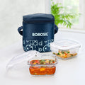Borosil Grace Navy Glass Lunchbox Square Set of 2 Tall