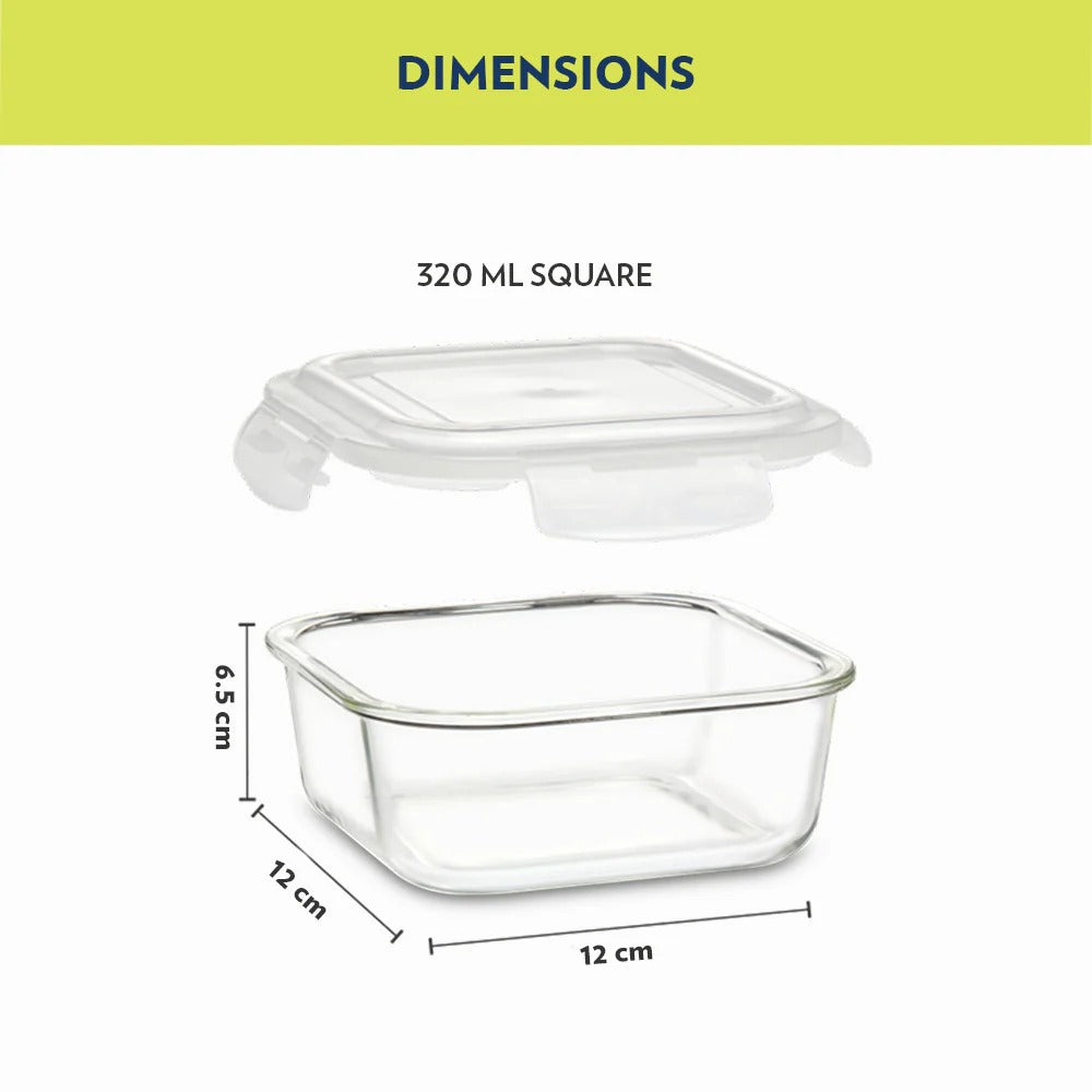 Borosil Grace Navy Glass Lunchbox Square Set of 2 Tall